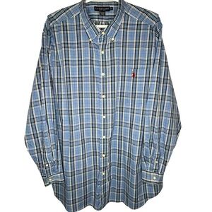 U.S. Polo Assn Check Plaid Print Long Sleeve Button Down Shirt 3XLT Blue White
